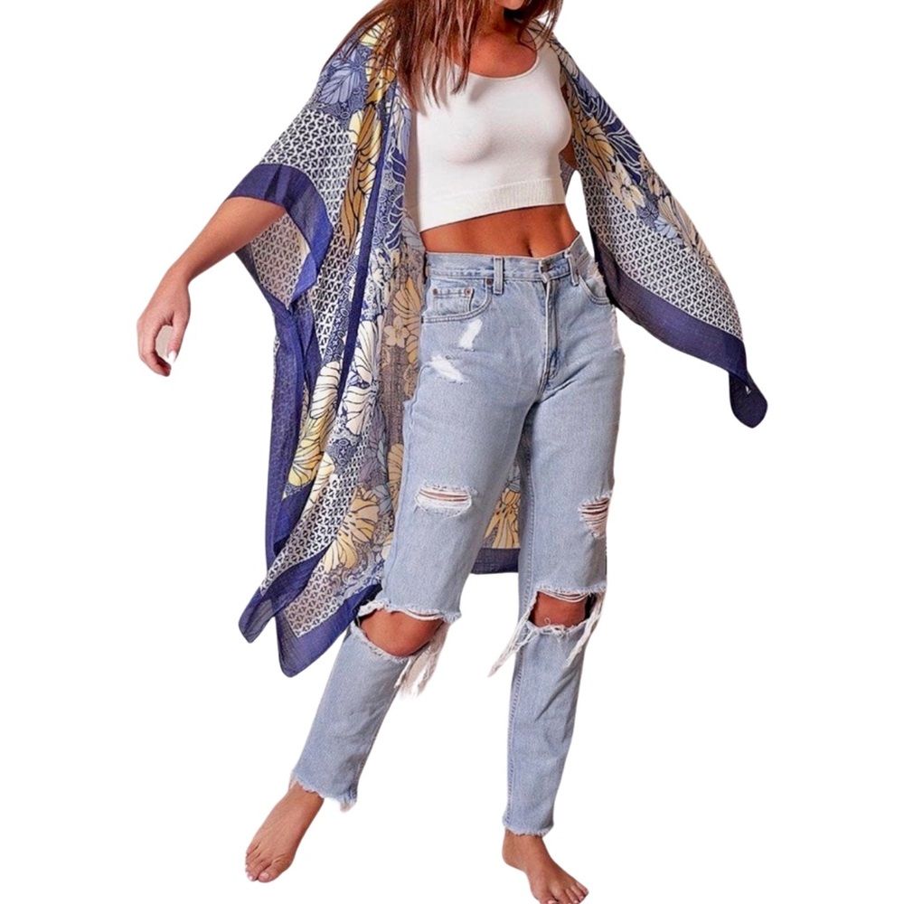 BRAND NEW BOUTIQUE ITEM! Navy & Yellow‎ Floral Duster - Picture 2 of 3